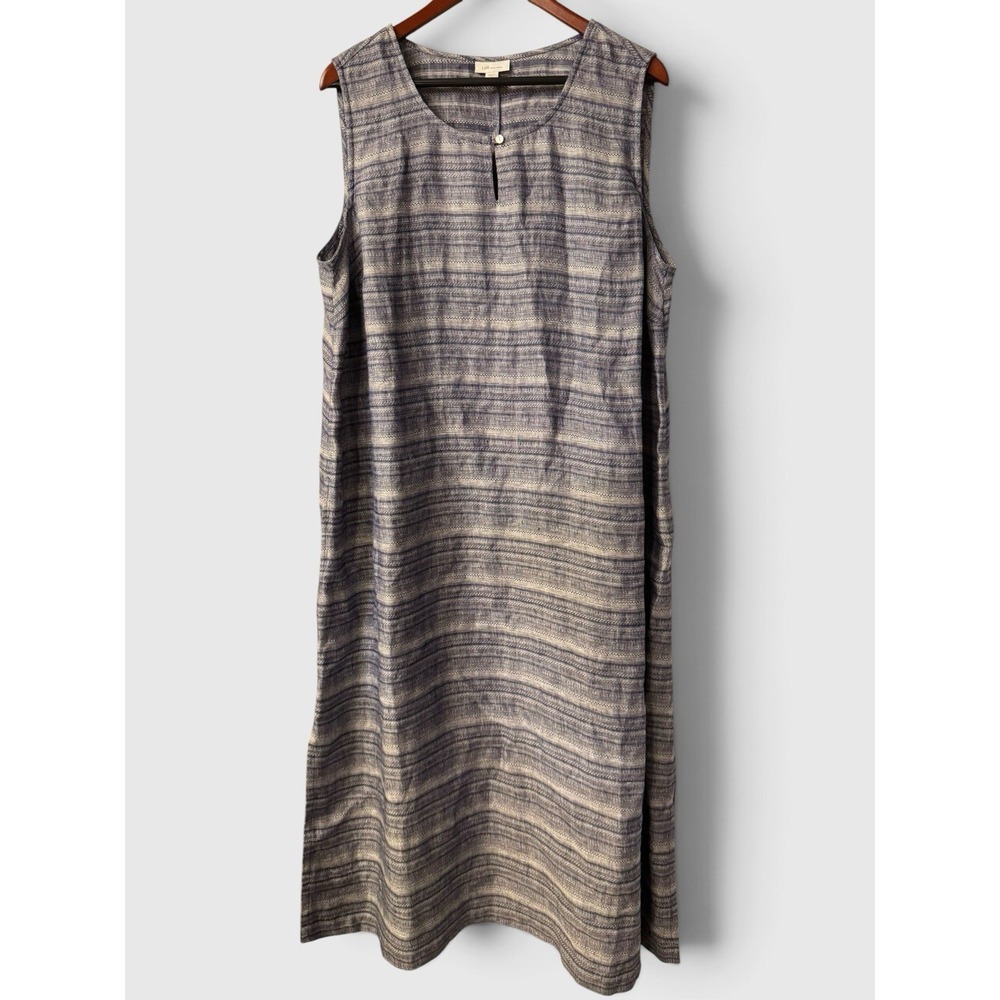 J.Jill Love Linen Sleeveless Shift Dress Blue Striped Boho Coastal Size 2X Plus